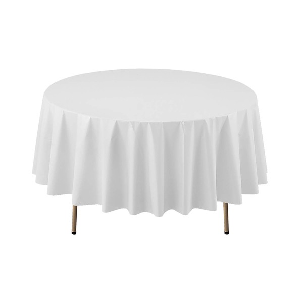 Party Essentials Heavy Duty 84" Round Plastic Table Cover Available in 22 Colors, White