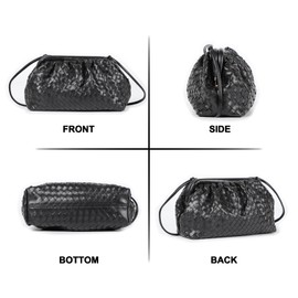 NAARIIAN Trendy Dumpling Ruched Clutch Cloud Shape Dupe Chunky Chain Shoulder Bag PU Leather Woven Handbag, Black M, M:10"(L)x 4.0"(W)x 7.5"(H)