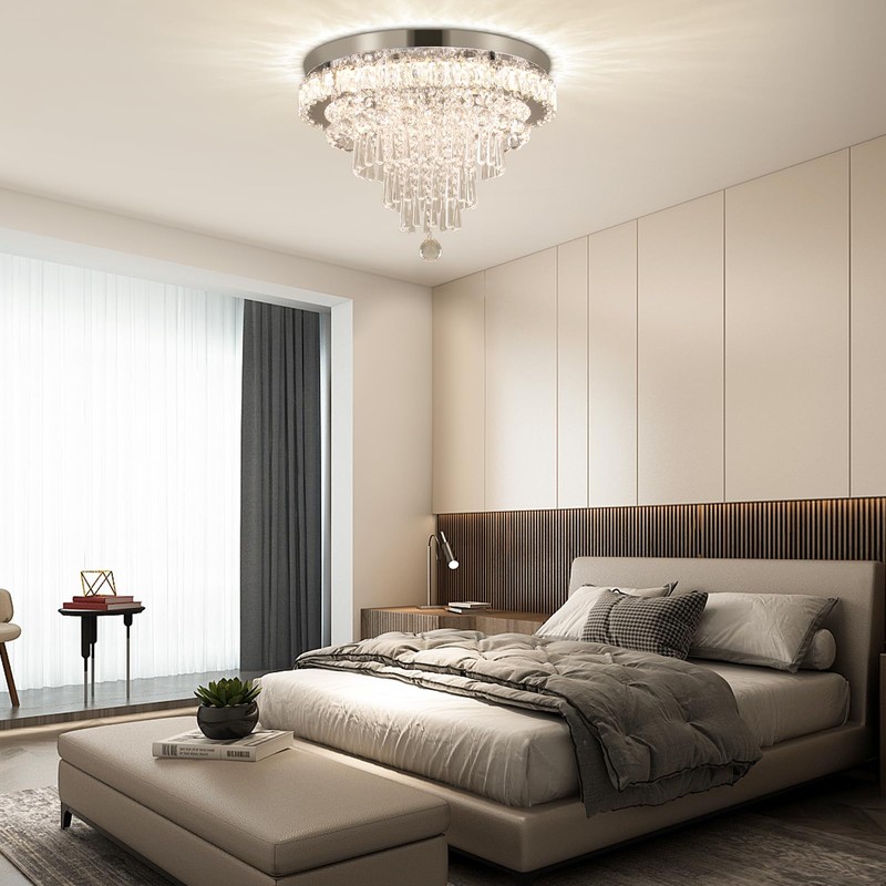 FRIXCHUR Crystal Chandeliers LED Crystal Ceiling Light Fixture with Remote
