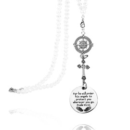 For He Will Order His Angels To Protect You Wherever You Go Cross Car Charm Crystal Chain - Cross for Car Mirror Hanging,Psalm 91 Bible Verse Car Hanger,Colgantes Para Carros,Christian Religious Gifts