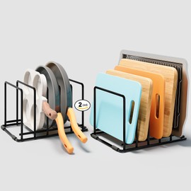 SAGLAU Kitchen Organizer Rack - 5-Slot Heavy-Duty Cutting Board and Bakeware Holder, Rust-Resistant with Anti-Slip Feet for Countertop or Cabinet Storage-2 Pack