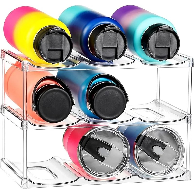 Stackable Water Bottle Organizer Rack, 2 Tier Clear Plastic Holder