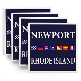 Newport, Rhode Island, Nautical Flags (Absorbent Ceramic Coasters Set of 4 Matching Images, Cork Back, Kitchen Table Decor)