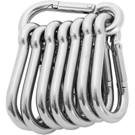 FWEEK Pack of 8 M8 Carabiner Stainless Steel 8 x 80 mm Carabiner Hooks Stainless Steel 230 kg Load Capacity Stainless Steel for Heavy Duty Carabiner