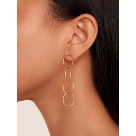 SINGULARU - Circles and Circles Earrings - 18 Carat Gold or Rhodium Plated Brass Earrings - Long Earrings with Nut Clasp - Women's Jewellery, White Gold, No Gemstone