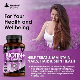 Biotin Hair Growth Vitamins – 12,000mcg with Zinc & Selenium for Stronger Hair, Skin & Nails