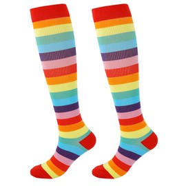Junely Rainbow Compression Socks for Women Pride Knee High Socks for Running Nurses Support Travel Pregnancy Gifts Colorful