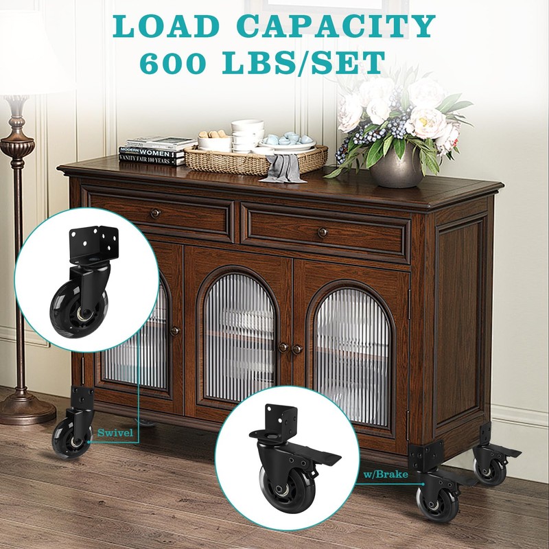 Side Mount Industrial Casters, MALLLALA 3" Heavy Duty L-Shaped Bracket