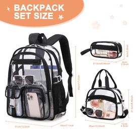 Scothen Clear Backpack for Girls, 3PCS PVC Transparent Girls School Bookbag Heavy Duty Stadium Approved, See Through Backpack Schoolbag for Kindergarten Elementary Middle School Travel