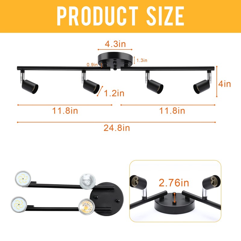 HURYEE Track Lighting Kit, 4 Head Foldable Ceiling Spot Light
