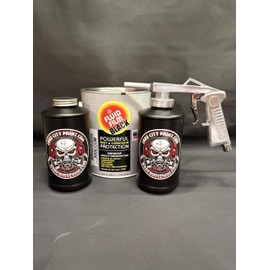Gallon Black FF Lanolin Undercoating Fluid, Standard Economy Undercoating Gun, and 2 Black Quart Bottles