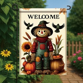 Starlit Patio 12x18 Inch Autumn Scarecrow Garden Flag Fall Welcome Banner Harvest Yard Decoration Outdoor Seasonal House Flag for Farmhouse Thanksgiving Party Decor Double Sided Rustic Garden Sign