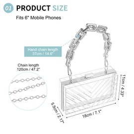 SUIKIHUM Acrylic Clear Evening Clutch Bag for Women, V-Design Handbags Neon Hard Frame with Chains Party Purse for Wedding Prom Party (Transparent, Silver)