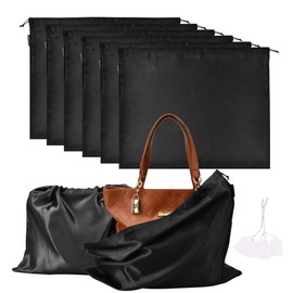 6 Pack Dust Bags for Handbags Silk Dust Cover Bag for Handbags Purses Shoes Boots, Silk Dustproof Drawstring Bag Travel Storage Pouch (Black, 23.6 × 19.6 in)