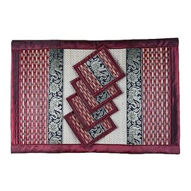 Cccollections Hand-Woven Table Placemats & Coasters Set for Everyday Dining | Thai Style Wicker Placemats Alternative to Plastic Heat Resistant - 4 Pcs