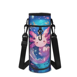 POLERO Axolotl Water Bottle Holder Carrier Bag for Girls Cute Water Bottles Sling Pouch with Shoulder Strap Back to School