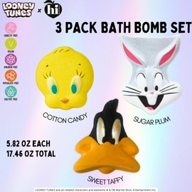 Looney Tunes x Hi Peach Layne, 3 Count Looney Tunes Bath Bomb Set (5.82oz Each, 17.46oz Total), Bugs Bunny Bath Bomb, Tweety Bath Bomb, Duck Bath Bomb