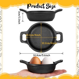 Ziliny 4 Pcs Small Cast Iron Skillets Set of 4 Mini 4 x 1.2 Inches Mini Skillet Ramekins with Handle Black Cast Iron Serving Dishes Round Pan Oven Safe Cast Iron Cookware Set for Kitchen Picnic