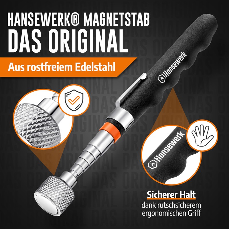 Hansewerk® Original Rod Magnet Telescopic Magnet Extendable Magnetic Pick-Up 80