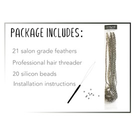 21 Grizzly Color Hair Feathers - 9”- 14” Long - Feathers for Hair Extension, Hair Extension DIY Kit - Eye-Catching Design - 20 Micro-link Beads - 100% Real Rooster Feathers