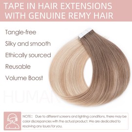 Silk-co Tape Extensions Real Hair 30 cm, Hair Extensions 20 Pieces Tape-In Extensions Real Hair, Remy Hair Extensions Glue Skin Weft Tape Ins, 50 g Chestnut Brown to Grey Blonde Highlight Platinum