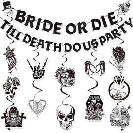 Papiailove Bride or Die Bachelorette Party Decorations Till Death Do Us Party Decorations, Party DIY Bride Banner, Skull Hanging Swirls for Bridal Shower Wedding Birthday Party Decor