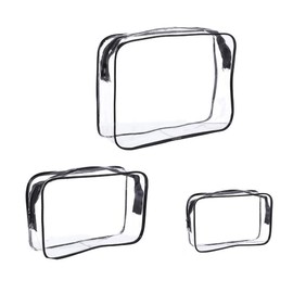 LORJE 3pcs Portable Toiletry Bag,Travel Makeup Cosmetic Bag, Transparent Waterproof Travel Cosmetic Bag Kit,Makeup Bags for Vacation,Swimming,Bathroom (Black)