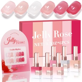 Double Rhythm 6 Pcs 15 ML Gel Polish Set Same Color Same Bottle Soak Off Gel Polish Kit Nail Art Manicure Salon DIY at Home for Women (Milky White Jelly Pink Nude Peach-T6-24)