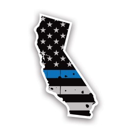 Darkside Ltd Distressed Thin Blue Line California State Shaped Subdued US Flag Sticker Decal - 10" x 16.39"