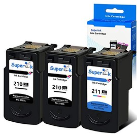 SuperInk 3PK Black Color Ink Remanufactured Set for PG-210XL CL-211XL Ink Cartridge Combo Pack PIXMA iP2700 MP240 MP270 Printers,401/349 Pages Yield, Show Ink Level(2 Black+1 Color)