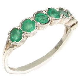 Luxury Solid Sterling Silver Vibrant Green Natural Emerald Eternity Ring - Size O
