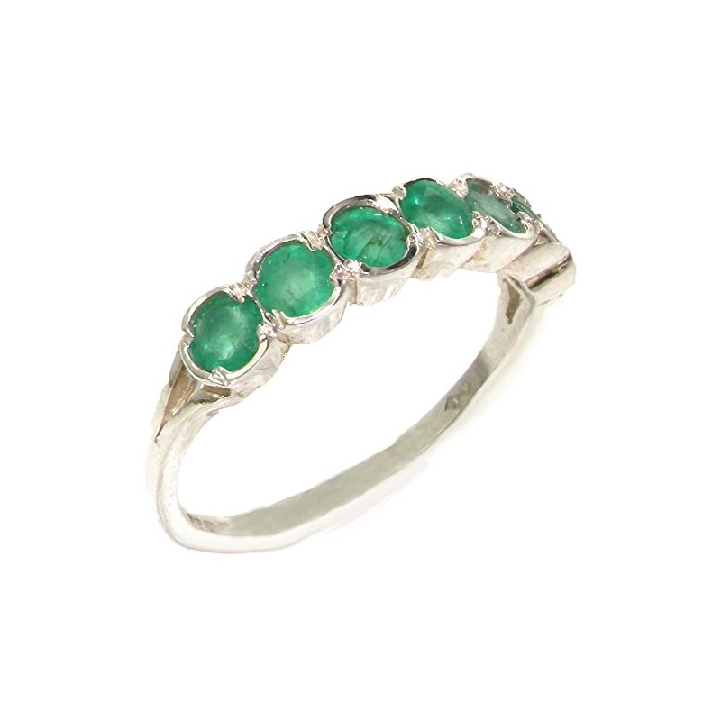 Luxury Solid Sterling Silver Vibrant Green Natural Emerald Eternity Ring