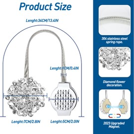 BOCHION Curtain Tie Backs, 4 Pack Sparkling Magnetic Curtain Tiebacks, Crystal Window Curtain Decorative Clips, Drapery Holdbacks With Stainless Spring Wire, No Drilling For Home Hotel Office (Silver)