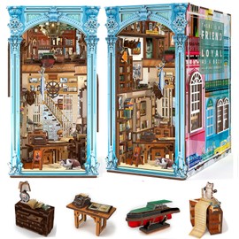 MiniCity Book Nook Kit, DIY Miniature Dollhouse Booknook Kit, 3D Wooden Puzzle Bookend Bookshelf Insert Decor with LED Light for Teens and Adults(Hemingway House)