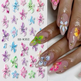 LBPEPAMZ 2 Sheet Flower Nail Stickers 5D Embossed Colorful Blooming Nail Art Stickers Spring Summer Floral Manicure Nail Decals 3D Self-Adhesive Nail Supplies Nail Art Accessories for women Nail Decor