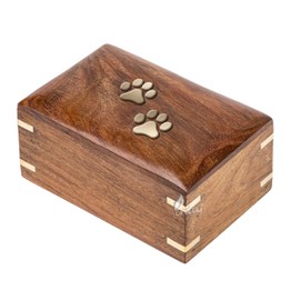 INTAJ Pet Urns for Dogs Ashes - Rosewood Dog Urn for Ashes Handcrafted - Paws Inlaid Cremation Pet urn for Cats - Decorative Wooden Box Keepsake Urn (Two Paws, XS - 5x3x2)
