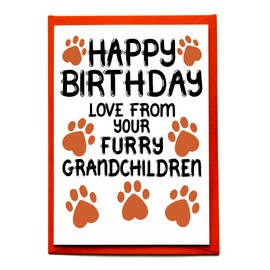 Birthday Card From Furry Grandchildren, Dogs, Cats, Pets, For Grandad, Grandma, Grandparent