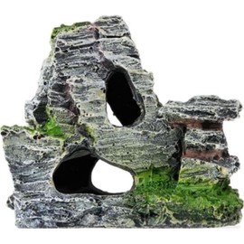 Resin Aquarium Mountain Decor with Moss Rock Cave - Multi-Level Terrain for Fish Tank Landscaping, Natural-Looking Rockery Design with Hidden Cave and Crevices for Shrimp,Reptile Habitat Aquascaping​