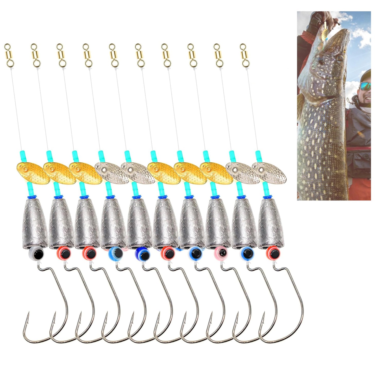 10 Pcs Texas Rig Fishing Kit with Rotating Fishing Crank Hook ...
