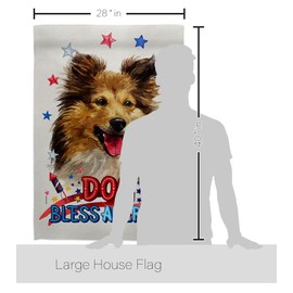 Breeze Decor Patriotic Shetland Sheepdog House Flag Pack Dog Puppy Spoiled Paw Canine Fur Pet Nature Farm Animal Creature Vintage Applique Banner Small Garden Yard Gift Double-Sided, Made in USA