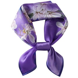 WUZININGLE 100% Mulberry Silk Neck Scarf 21"x21" Silk Head Scarf for Women, Small Square Bandana, Lightweight Neckerchie,Purple Scarf(Floral)