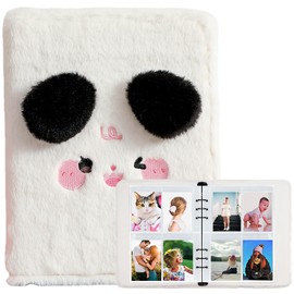SZHTSWU A5 Binder Cartoon Plush Photocard Album with 20 Pcs Inner 3 Inch Photo Album Sleeves in Loose Leaf Refillable 6 Rings Binder Cover Photocard Holder Book for Picture Cards Storage (White Dog)