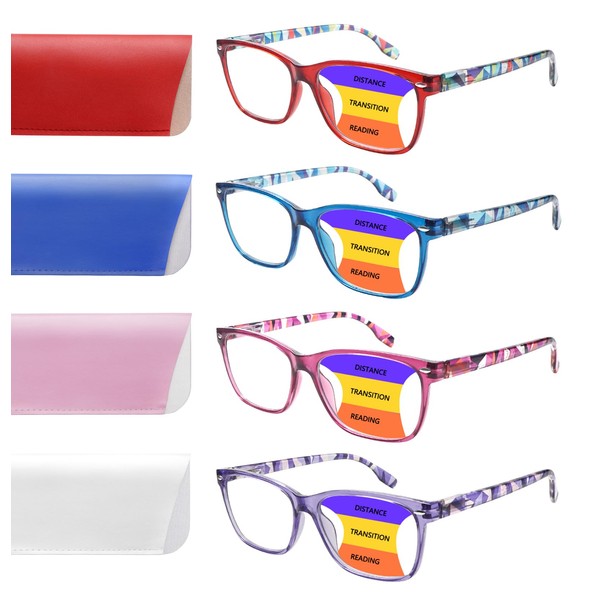 CLASAGA Progressive Multifocus Reading Glasses for Women, Pattern Print Blue