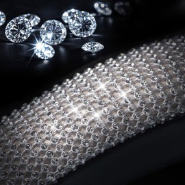 KAFEEK Diamond Leather Steering Wheel Cover with Bling Bling Crystal Glitter Rhinestones, Universal 15 inch, Car Accessories for Women Girl, Black Microfiber Leather Black Diamond