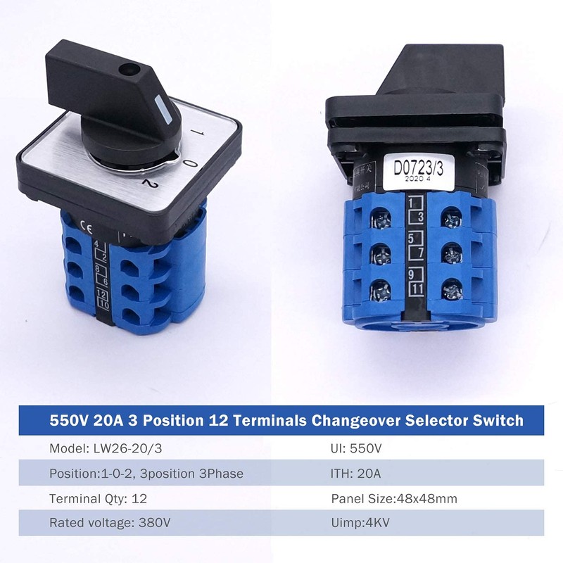 Taiss Universal Changeover Switch 20A 550V 3 Position 12 Terminals