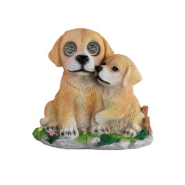 Solar-Powered Puppy Garden Statue Resin Dog Figurine with LED Lights Outdoor Yard Patio Lawn Decor OrnamentColor: As picture, Size: One Size