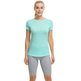 icyzone Workout Shirts for Women - Yoga Tops Gym Clothes Running Exercise Athletic T-Shirts for Women(Pack of 2) (Grey/Ice Green, XXL)