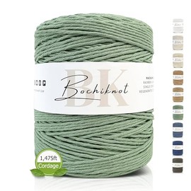 BOCHIKNOT Bulk Macrame Cord 4mm x 495yds - Single Strand Macrame Cord for Wall Hanging Plant Hanger - 4mm Macrame Cord Bulk - Single Strand Cotton Macrame Cord for Crafts - Macrame Rope (Sage)