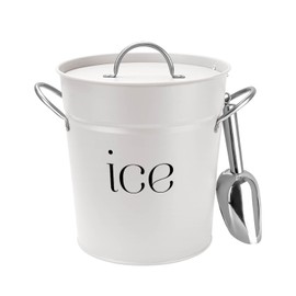3Qt White Galvanized Ice Bucket with Lid, Scoop & Handles - Ideal for Cocktails, Parties, BBQs, Wine & Champagne. Double-Layer Insulated Outer & Galvanized Inner Layer, Perfect for Home & Outdoor Use