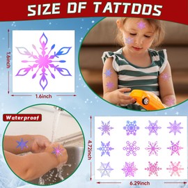 JUNEBRUSHS Winter Snowflake Glitter Holographic Temporary Tattoos, 120 Pcs Christmas Tattoos Sticker Decors 12 Styles Face Make up Stocking Stuffers Gift Filler Winter Wonderland Favors